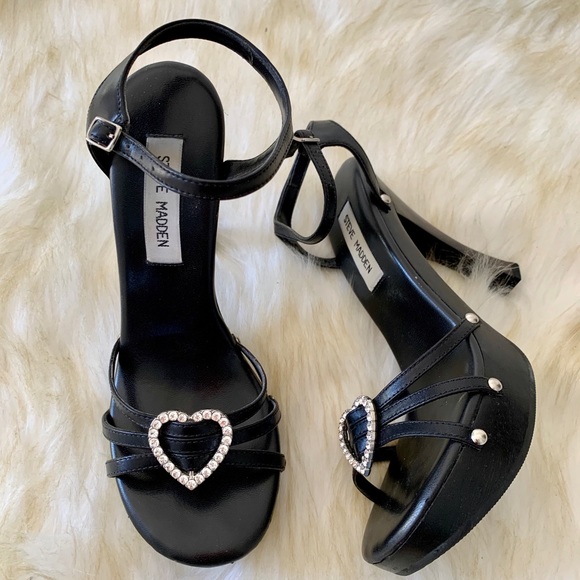 Steve Madden | Shoes | Steve Madden Chachaa Black Heart Platform Heels 8 | Poshmark
